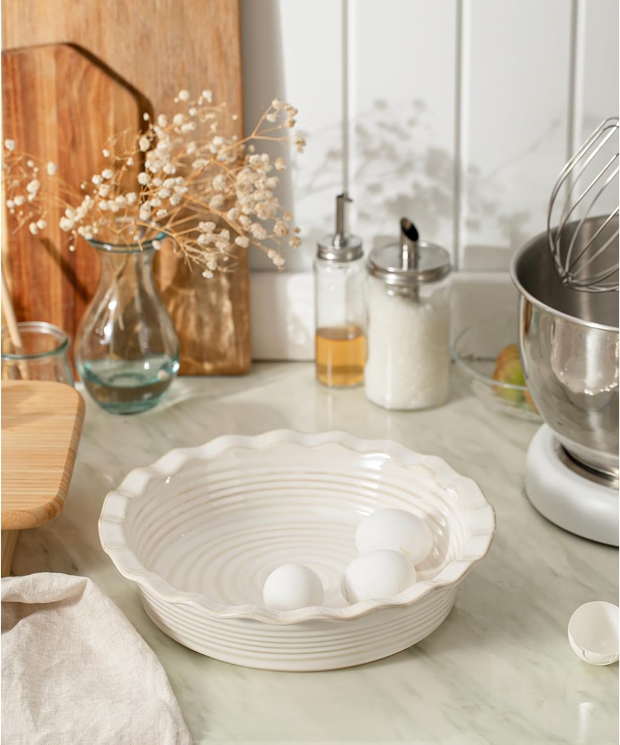 Deep Pie Dish for Baking, Deep Dish Pie Pan, Off-White