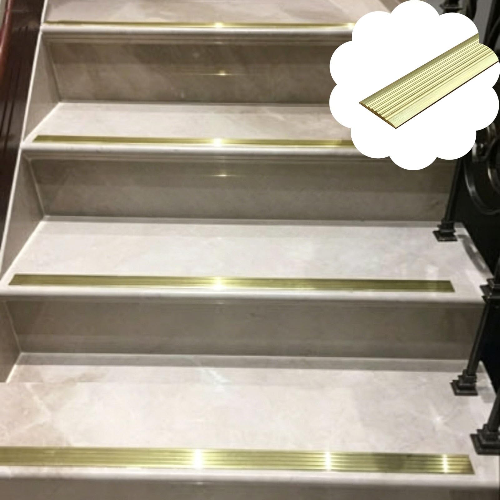 Soglia di Dislivello Pavimento Profilo di Raccordo Scanalato Largo 26 mm per Scale Piastrellate, Striscia di Transizione Antiscivolo in Ottone Da 3,2 Piedi (circa 97 cm)