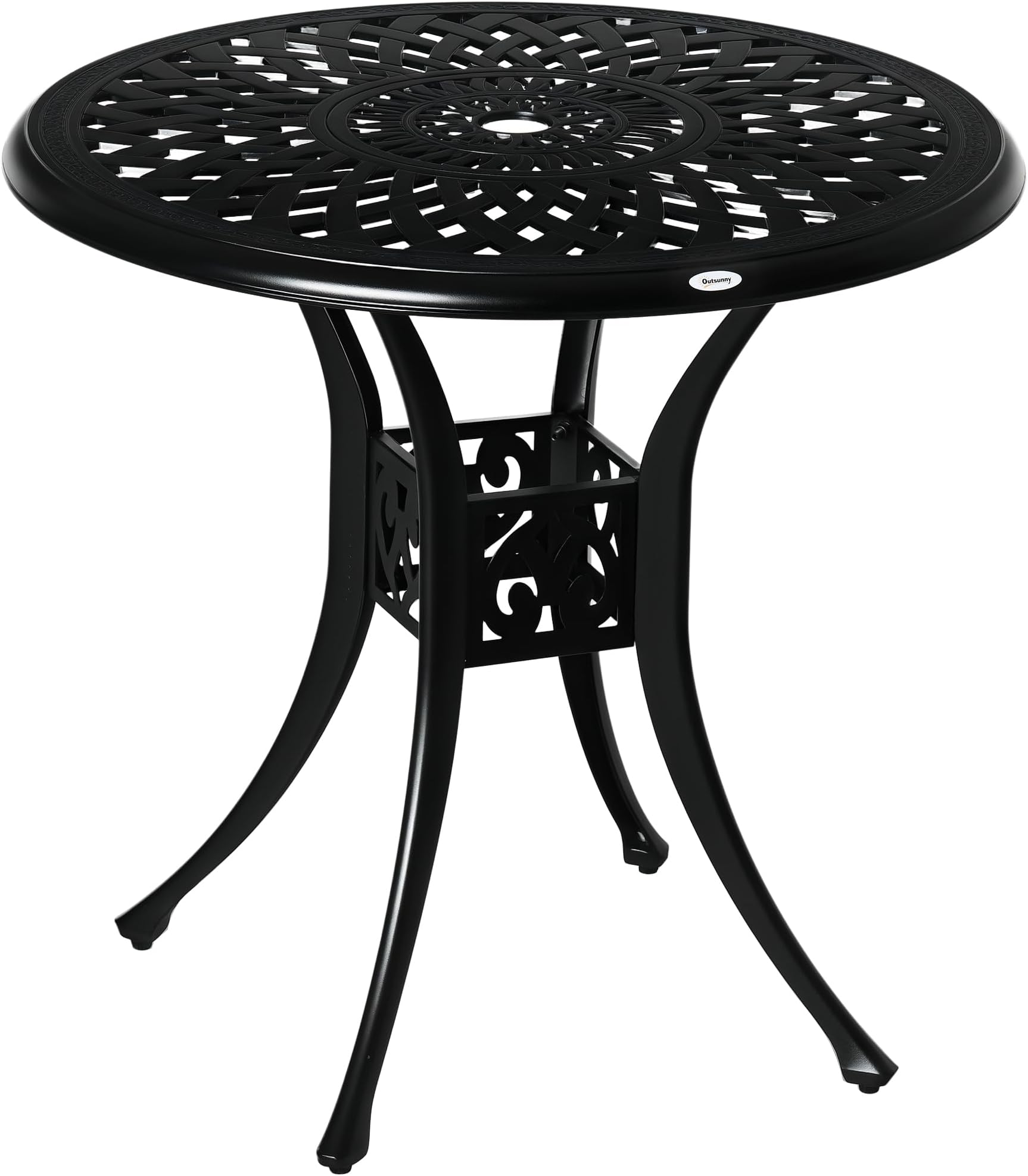 Outsunny 78 cm Round Garden Dining Table with Parasol Hole Antique Cast Aluminium Outdoor Table Only, Black