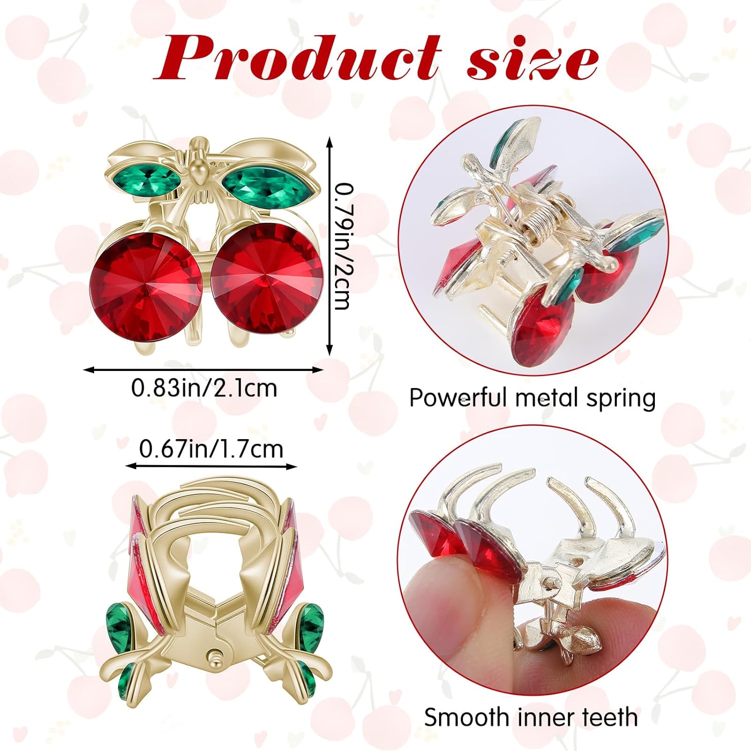 Small Cherry Hair Clips, 8 Pcs Cute Mini Cherry Claw Clips for Women Small Fruit Hair Claw Clip Decorative Rhinestone Fruit Hairs Accessories for Half Up Styles, Thick Thin Hairs, Braids - Image 2