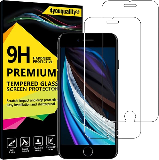4youquality Screen Protector for iPhone SE 3/ SE 2 (2022/2020 Edition) 4.7-Inch, Tempered Glass Film, 2-Pack, [LifetimeWarranty][Impact-Resistant][Anti-Shatter][Anti-Scratch]