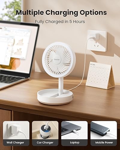 Miniatura 6 de Gaiatop Ventilador de escritorio pequeño plegable con luz nocturna LED, 6.8 pulgadas, inalámbrico, 6000 mAh, alimentado por batería, ventilador