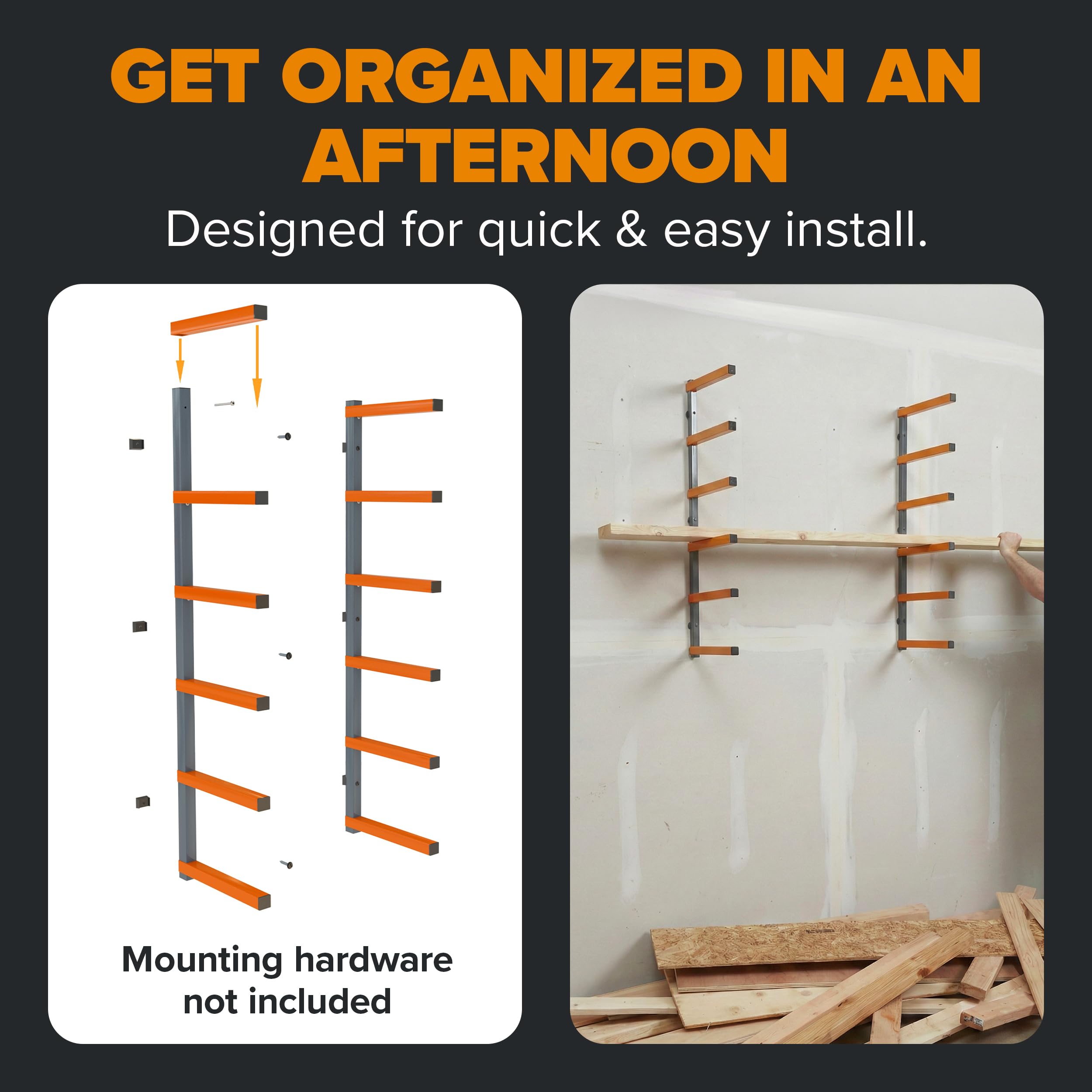 Bora Organizer in legno e scaffale per legname in metallo con montaggio a parete a 6 livelli, per interni ed esterni, arancione | PBR-001