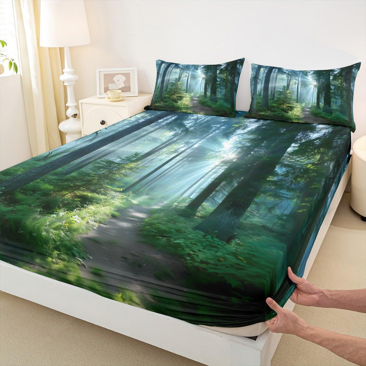 Manfei Funny Space Astronaut Alien Fitted Sheet Full Size,Trippy Universe Planet Bedding Set 3pcs,Psychedelic Galaxy Bed Cover with 2 Pillowcases,Kids Boys Girls Room Decor,Soft Bedding(No Flat)