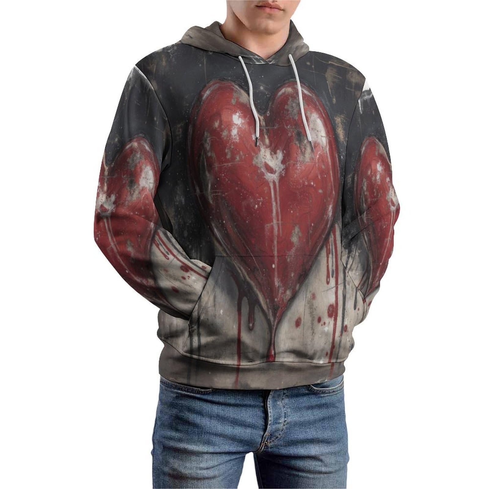 Sweat à capuche imprimé 3D rouge cœur pour rompre la monotonie des pulls classiques - 7