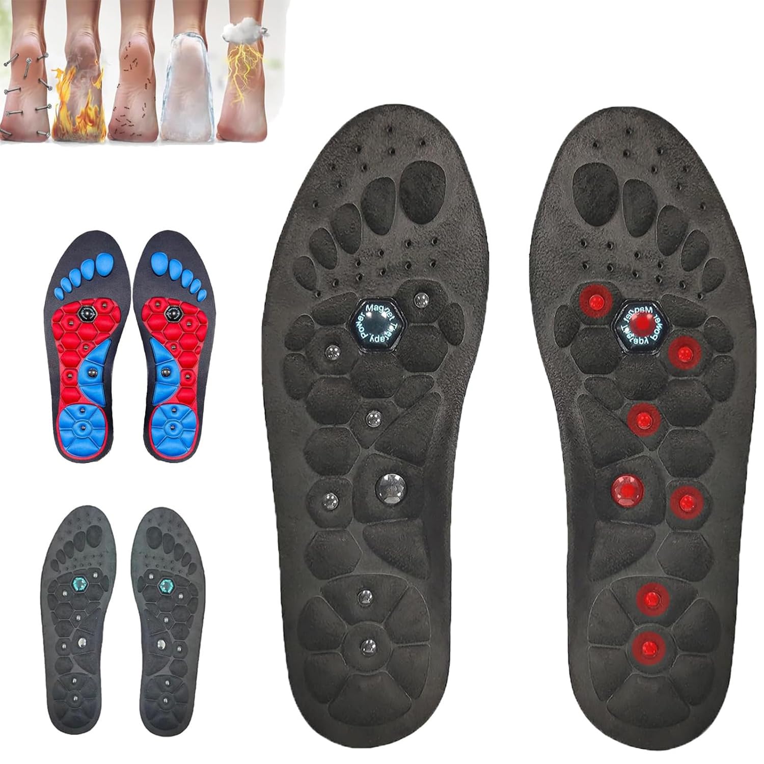 (Men’s 7-11, womens 9-13) Massage Insoles,Foot Massage Insoles for Women Men (Black, M(40~43))
