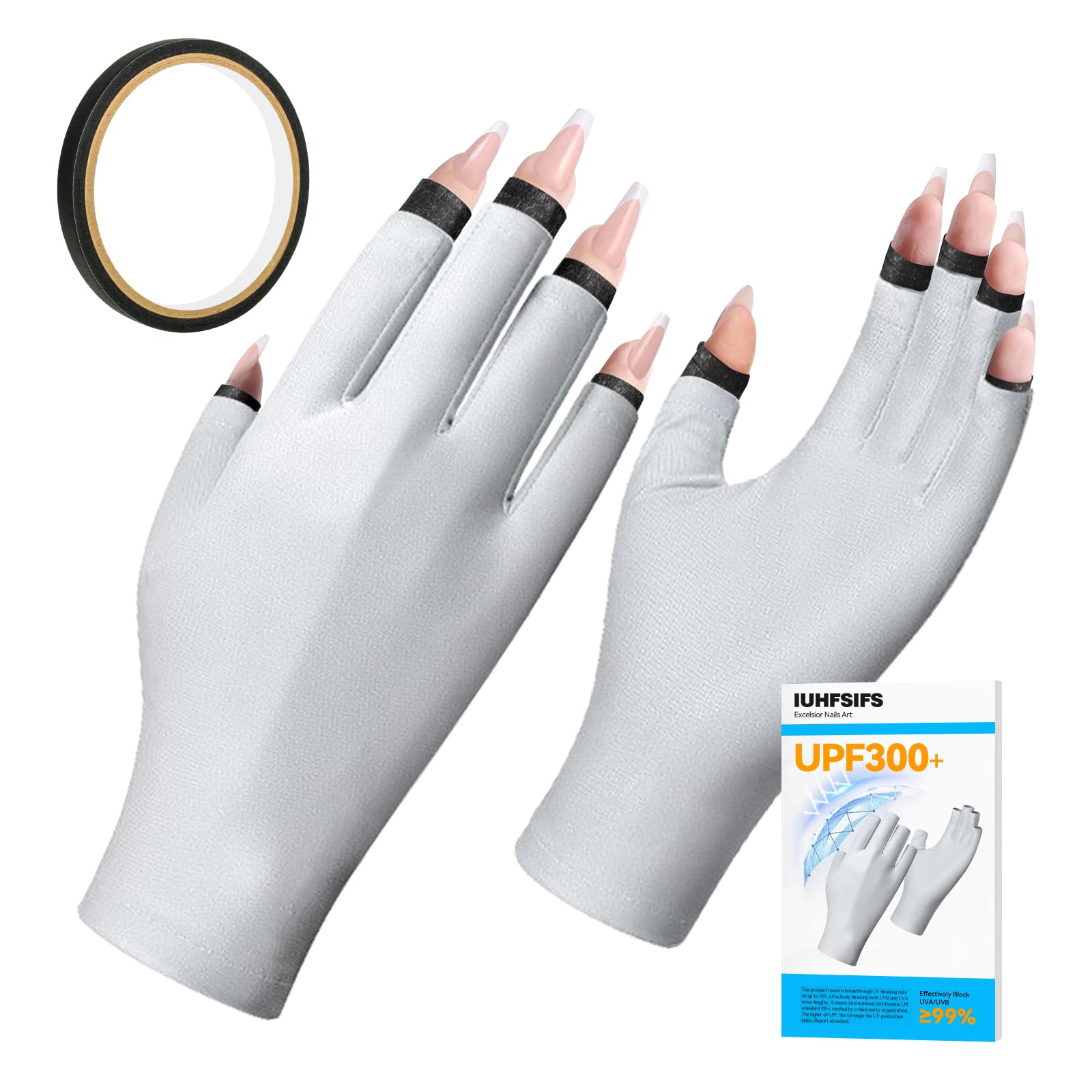 IUHFSIFSUpgrade Gloves for Gel Nails【NO.1 UPF300+ Anti 】 Protection Glove【24H Lasting Coolness】 High Tech Anti UVA&UVB 999+ UV Nail Gloves for Nai Lamp Skin Care (Black)