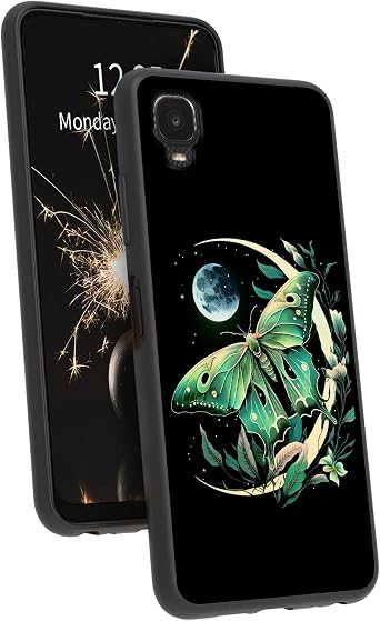 Compatible with Alcatel TCL A3 A509DL Case Pattern for Women Men Girls Soft Slim TPU Shockproof Cover Case for Alcatel TCL A3 A509DL, Butterfly Moon Aesthetic
