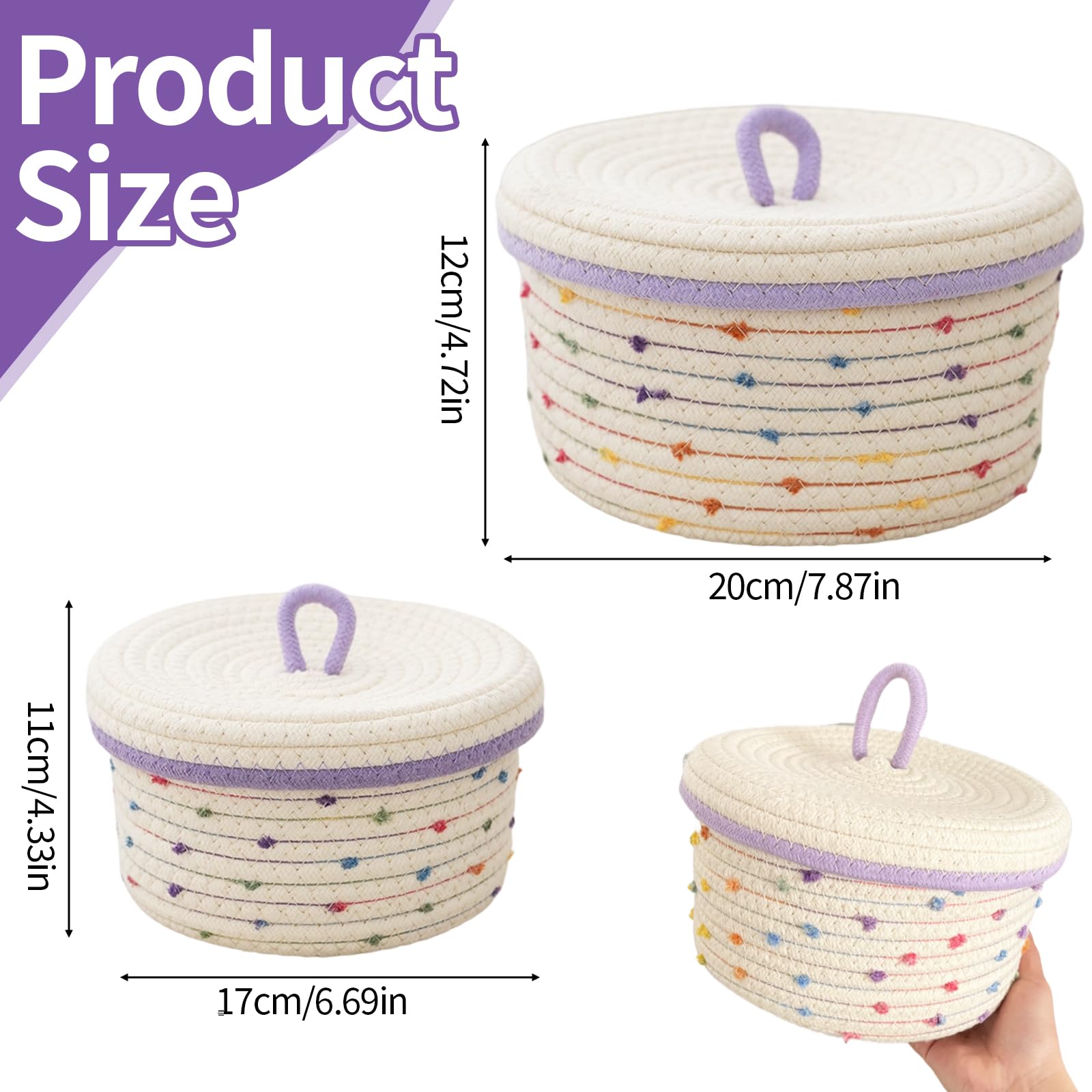 Kosz z liny bawełnianej z pokrywką, 2 sztuki, dekoracyjny kosz pleciony z pokrywką, 17 cm/20 cm, pleciony kosz do przechowywania, dekoracyjne pojemniki, akcesoria
