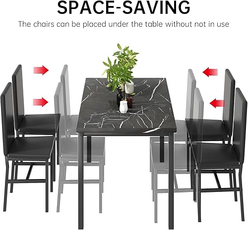 Miniatura 7 de DKLGG Juego de 4 mesas de comedor para 4, juego de 4 mesas y sillas de cocina de mármol sintético, moderno juego de mesa de comedor de 5 piezas con