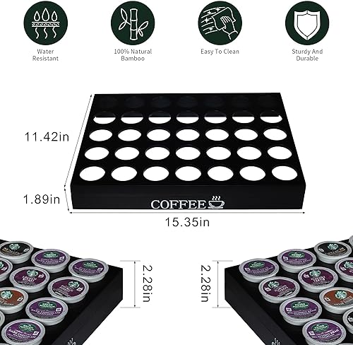 Miniatura 2 de MinBoo BamBoo - Soporte para tazas K para cajón o encimera, organizador de cápsulas de café, soporte para 35 cápsulas de café, soporte para cápsulas