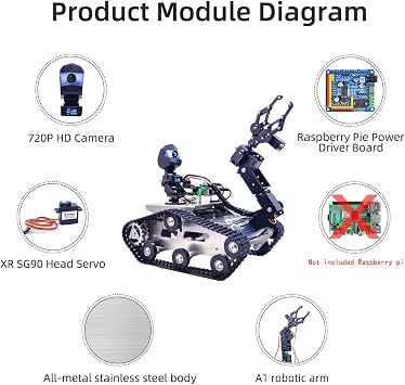 مجموعة أدوات الروبوت الذكية لـ Raspberry Pi ، هيكل روبوت الخزان ، نقل الفيديو في الوقت الحقيقي ، التحكم في WiFi / Bluetooth ، تخطيط المسار ، مجموعة الروبوت القابلة للبرمجة ( بدون Raspberry Pi-Silver )