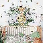 37.95x33.13 Inch Watercolor Jungle Animal Wall Decal Forest Animal Tiger Elephant Giraffe Zebra Wall Sticker Removable Safari Animal Wall Decal for Baby Nursery Playroom Bedroom Classroom Wall Decor