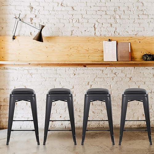 Miniatura 174 de GIA Taburete de mostrador sin respaldo de 24 pulgadas, cantidad de 4, bronce con asiento de madera clara Negro -,Café,Gris,gris, (Gun