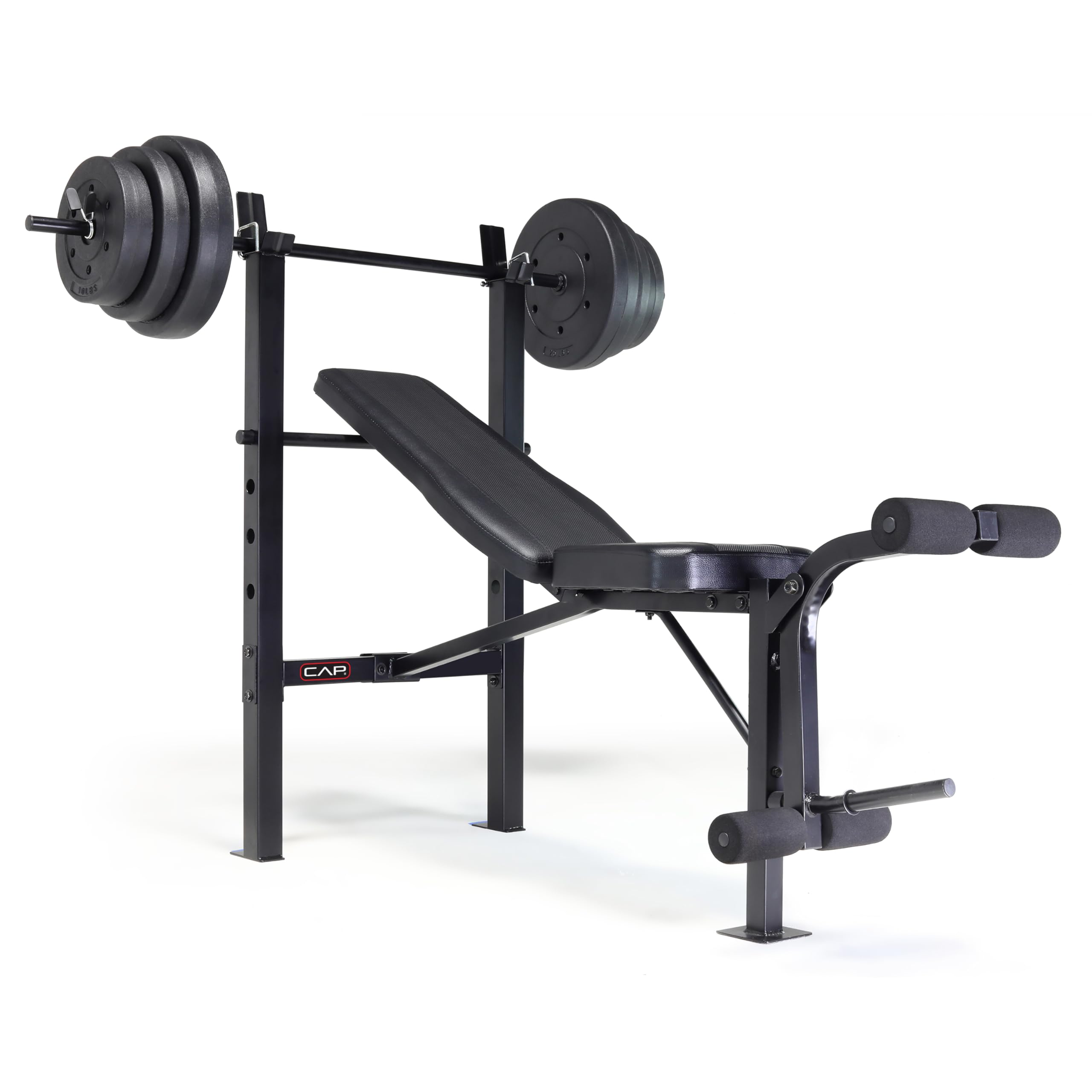 Photo 1 of *****PARTIAL SET - PRICE ADJUSTED***CAP Barbell Standard Weight Bench with Leg Developer and a 100 LB Vinyl Weight Set – Adjustable Backrest, Barbell, and Cement Plates for Home Gym
