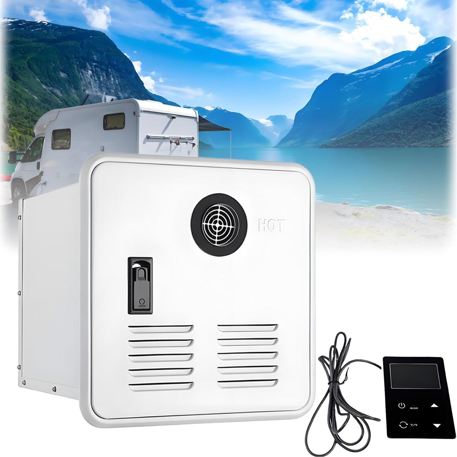 Calentador de agua sin tanque para caravana, calentador de agua para caravana, sistema de agua caliente instantáneo bajo demanda de 65,000 BTU, calentador de agua caliente de gas de 2.8 GPM con puerta