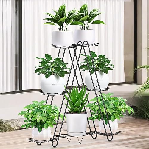 Soporte de Metal Resistente para Plantas, Estantería y Estante de Plantas para Interior y Exterior - 3 Niveles 7 Macetas, Soporte para