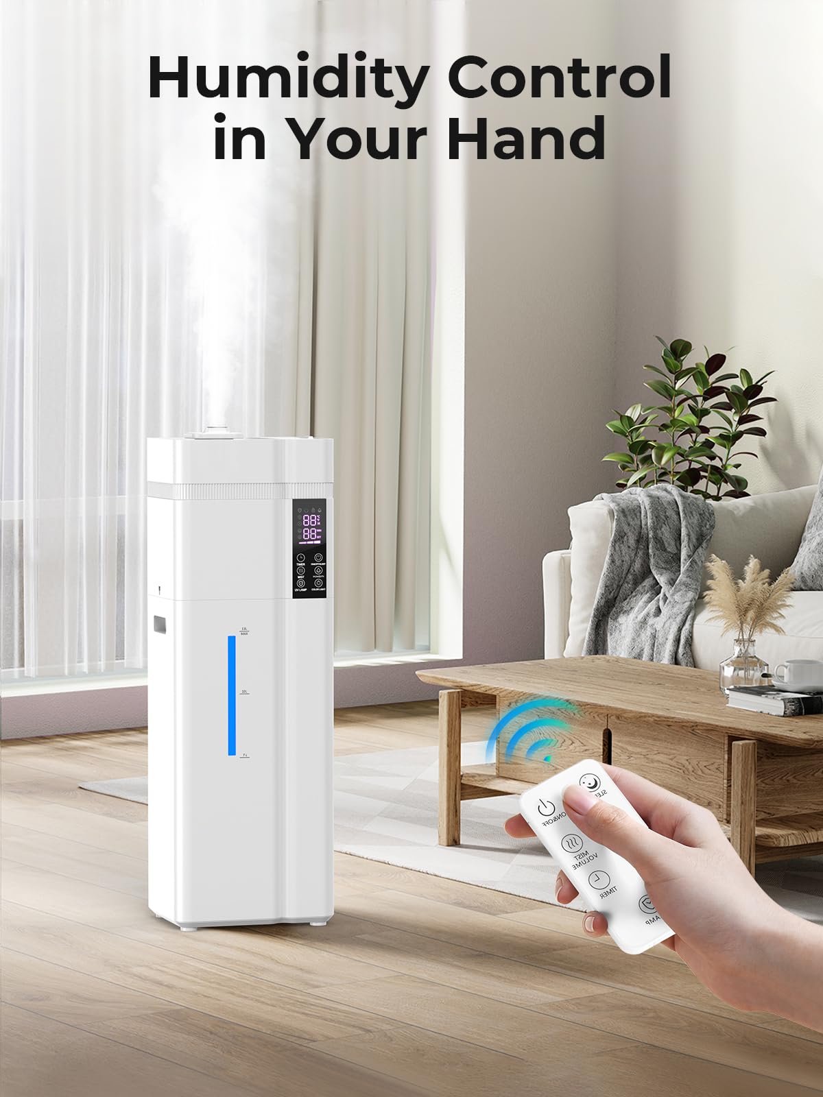 Humidificador de 13 L/3.43 galones para habitación grande, cobertura de 800 pies cuadrados, tiempo de funcionamiento de 100 horas, control automático de humedad, llenado superior, humidificadores para