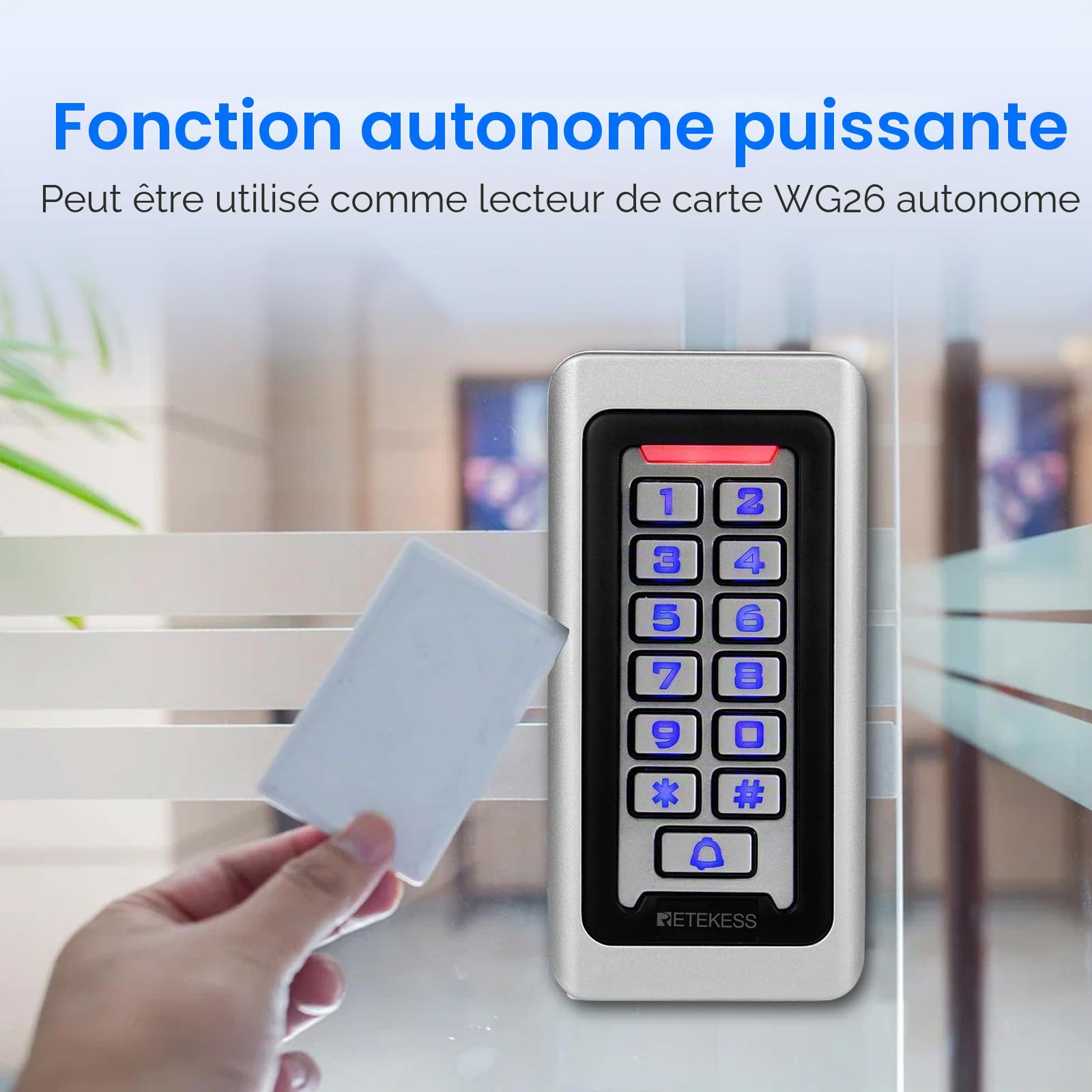 Retekess T-AC03 Digicode Porte Clavier à Code, Contrôle d’Accès | pour Garage, Maison, Appartement, Usine, IP68, PIN RFID 125KHz, DC12V, 2000 Utilisateurs