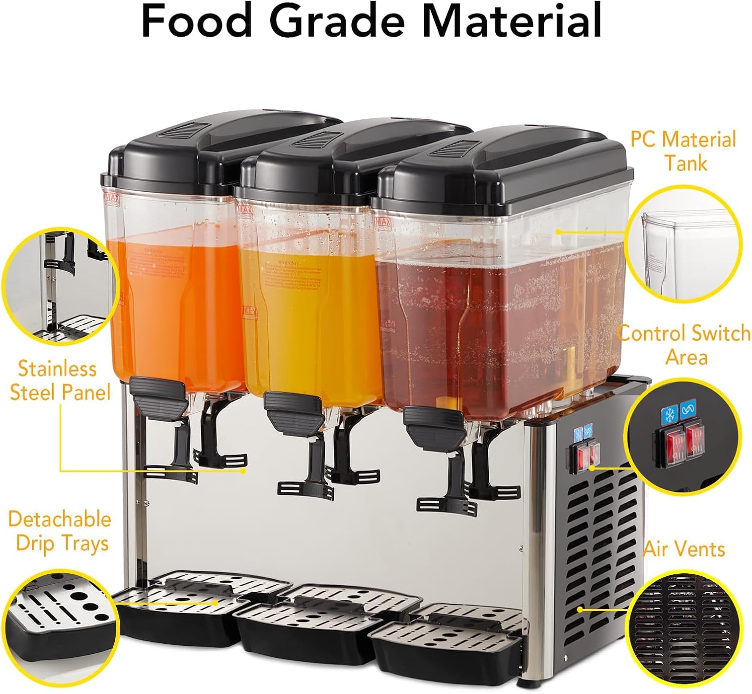 Commercial Beverage Dispenser Drink Dispenser,Stainless Steel 1 Black 14.5 gal Food Grade Material Stainless Steel Commercial Slushy Machine With Thermostat Controller for Cold Drink Restaurant Hotel
