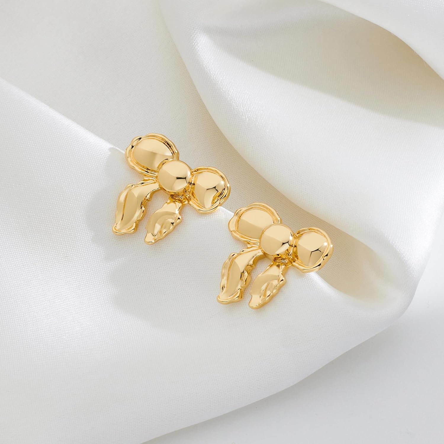 Dainty Gold Bow Earrings for Teen Women Cute Gold plated Drop Studs Trendy Jewelry Gifts for Her - Image 3