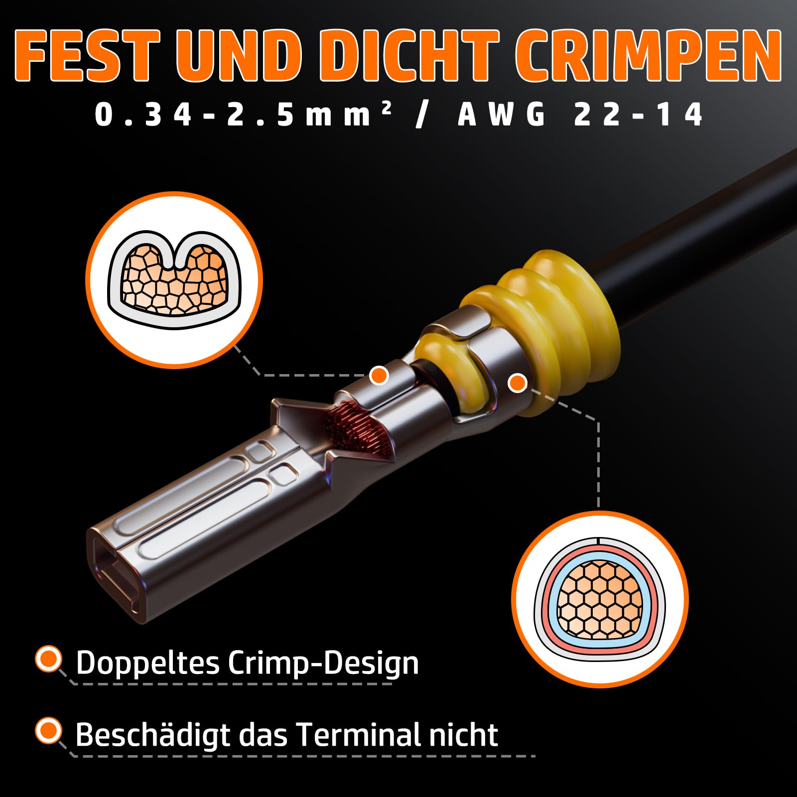 PEBA Crimpzange Wasserdicht Kfz Stecker Set, Crimpzangen 0.34-2.5mm², 1/2/3/4/5/6 Polig Steckverbinder für Auto und Motorrad,Boot, mit Abisolierzange, Abziehwerkzeug