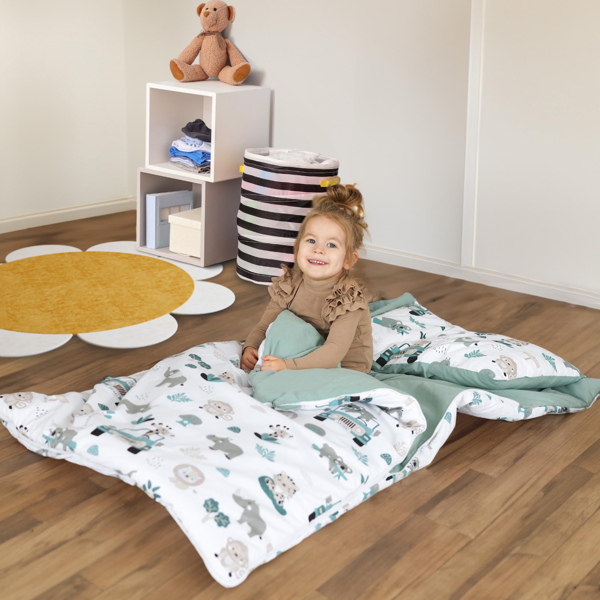 Kinderschlafsack 75x140 cm Oeko-Tex für Kinder 3-7 Jahre mit Kissen und Reißverschluss