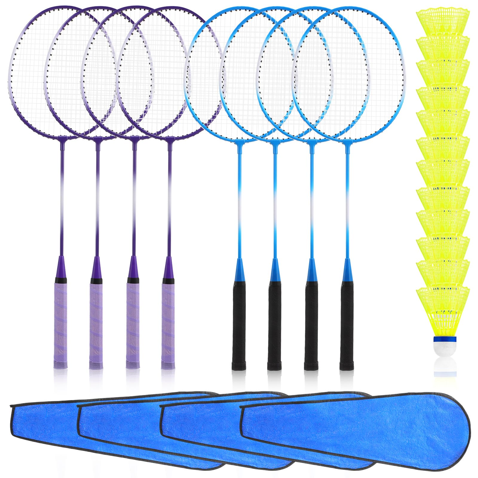 8 Pack Badminton Rackets Set Including Badminton Racquets, Nylon Shuttlecocks and Carry Bag for Outdoor Backyard Games Beginners