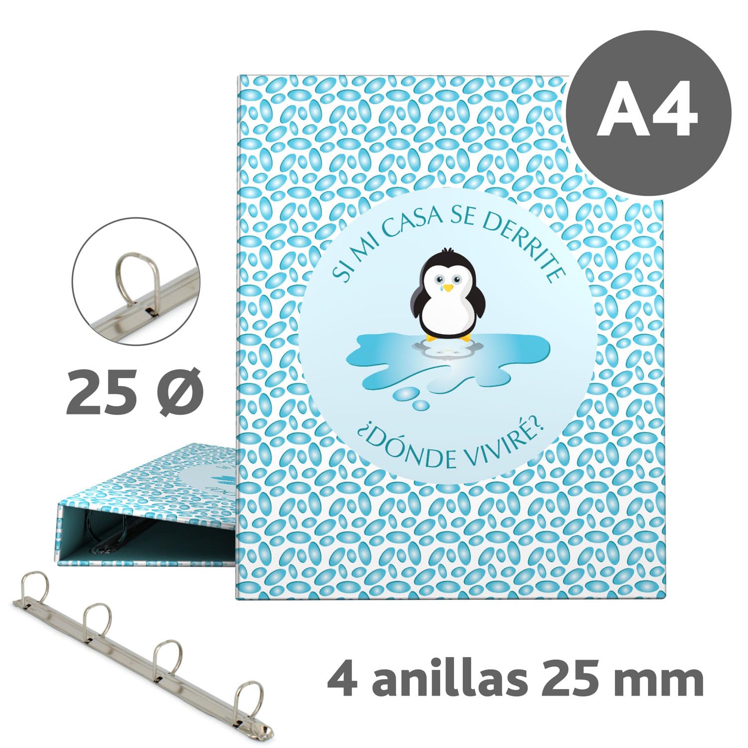 Grafoplás 88142631 A4 Ring Binder, 4 Mixed Rings, 25 mm, Wise Planet Collection, Penguin, Blue,White, 25mm - Image 2