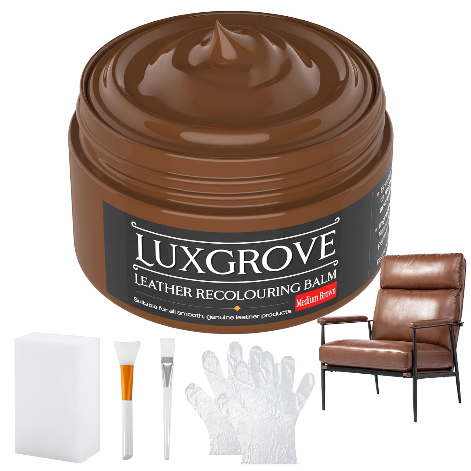 LUXGROVE® Medium Brown Leather Recoloring Balm, Leather Repair kit for Vinyl Furniture, Leathers Dye Paint for Faded & Scratched Leathers Couches, Car Seats, Shoes, Bag, Chair (50ml)
