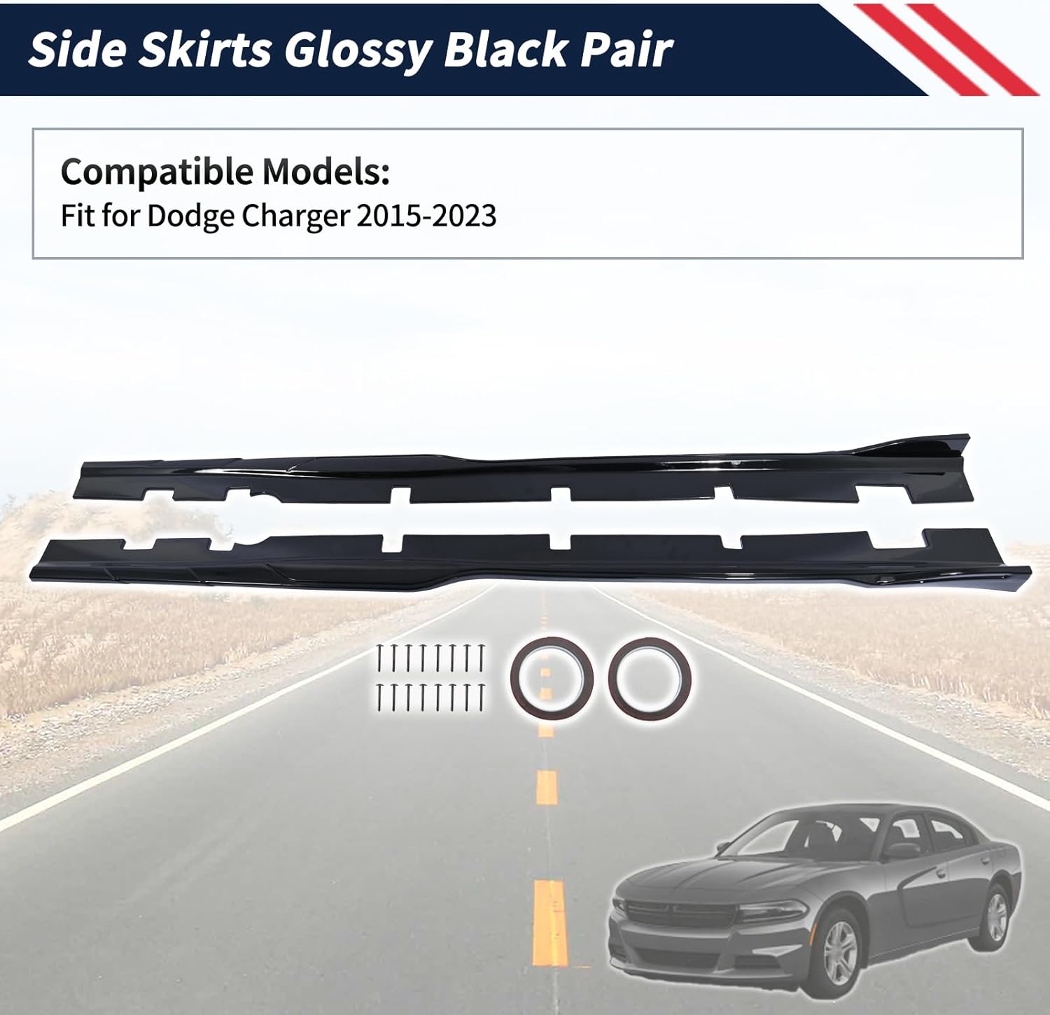 Side Skirts Glossy Black Pair Fit for Dodge Charger SRT RT GT SXT 2015-2023 Side Skirt Body Kit Extension Side Lip Rocker Panel Guard Accessory ABS | Need Drilling