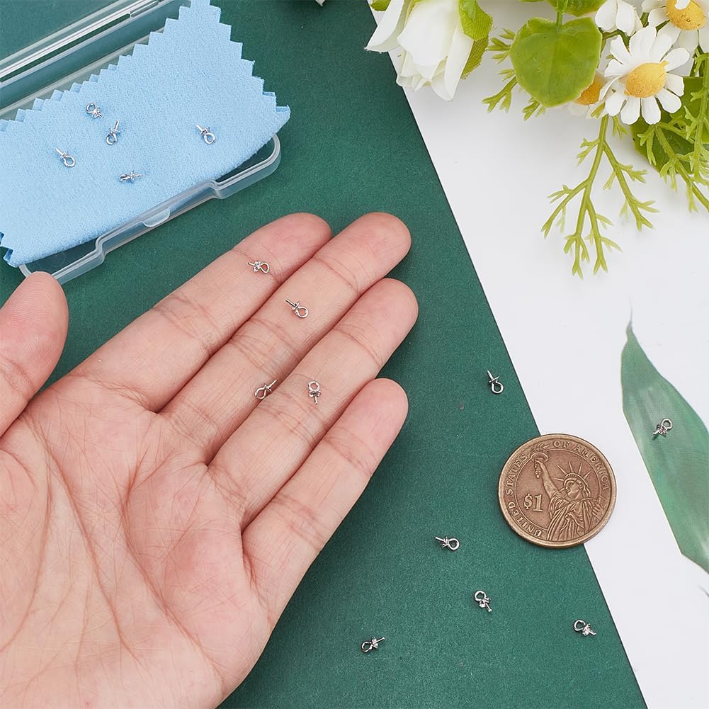 16PCS Eye Pin Bails Peg Pendants 925 Sterling Silver Pearl Peg Bails Pins Pearl Cup Eye Pins with Small Pearls Cup for Half Drilled Beads Jewelry Making Findings