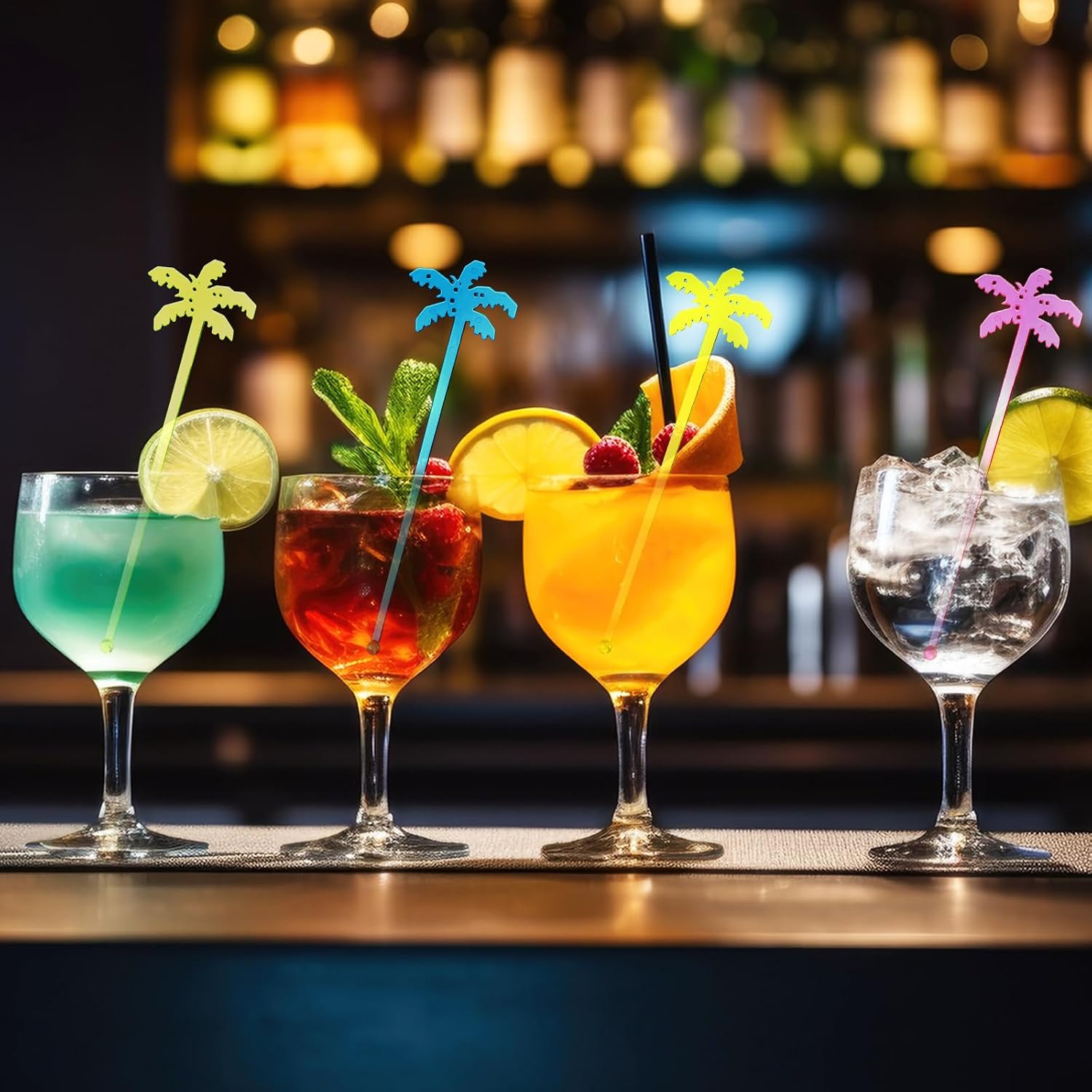 Reallnaive 100 Pcs Swizzle Stick Cocktail Drinks Stirrers,Coconut Trees