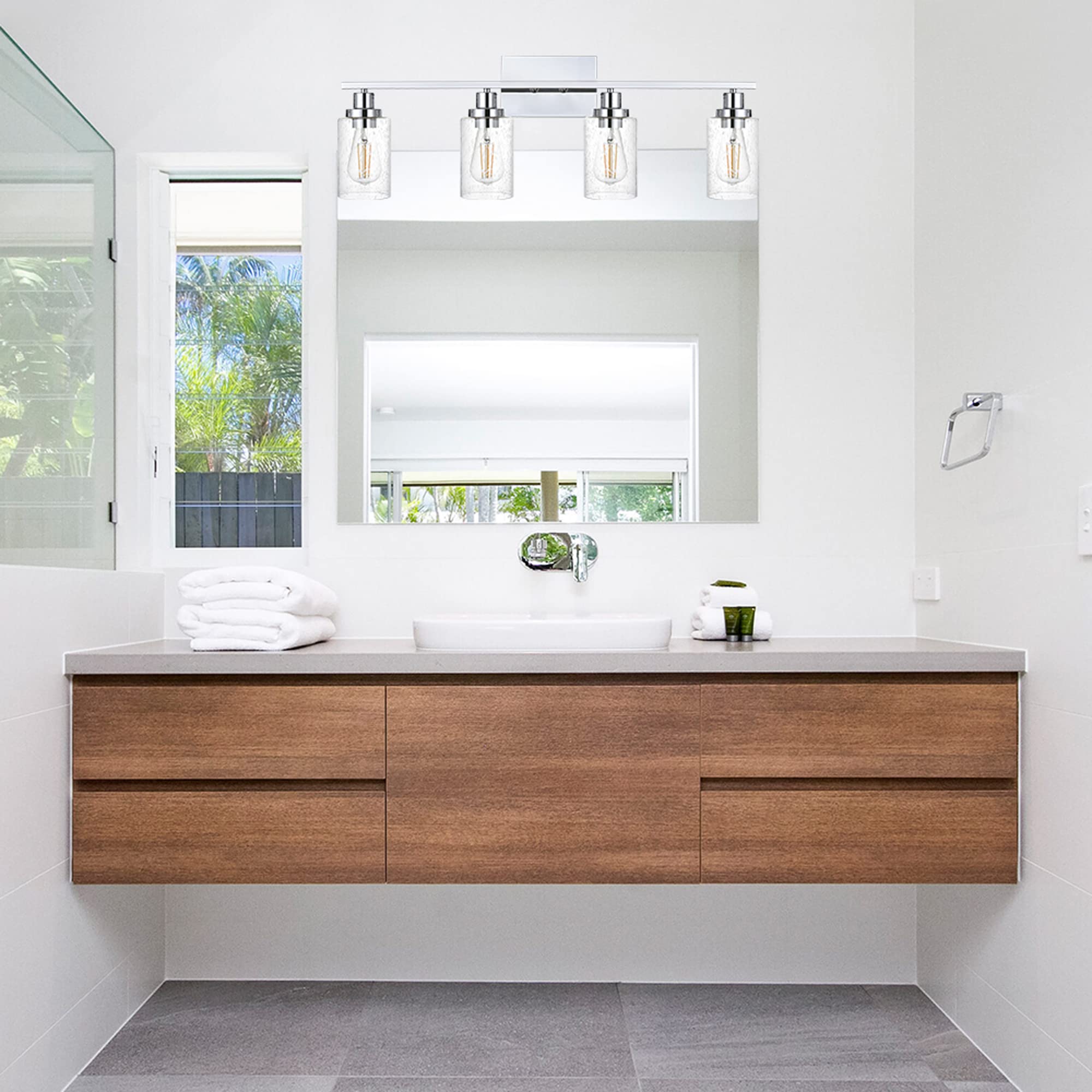 MELUCEE Chrome Bathroom Light Fixtures 4-Lights Vanity Light with Bubbled Glass Shades and Metal Base, Indoor Sconces Wall Lighting for Hallway Kitchen Foyer