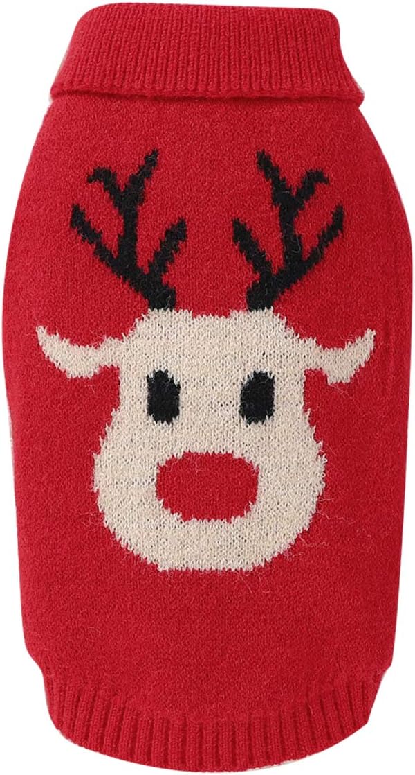 Petyoung Dog Cartoon Reindeer Sweaters, Pet Winter Warm Knitwear Clothes Christmas Coat for Small Medium Dog Cat