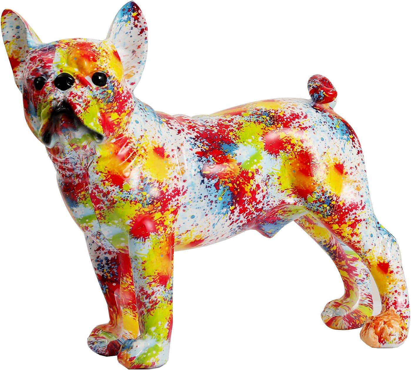 N-D Christmas Bulldog Statue,Resin Colorful French Bulldog Statues Home Decor Figurines for Home Decor Accents, Living Room Bedroom Office Decoration,Stand Decor Sculpture,Memorial Gift