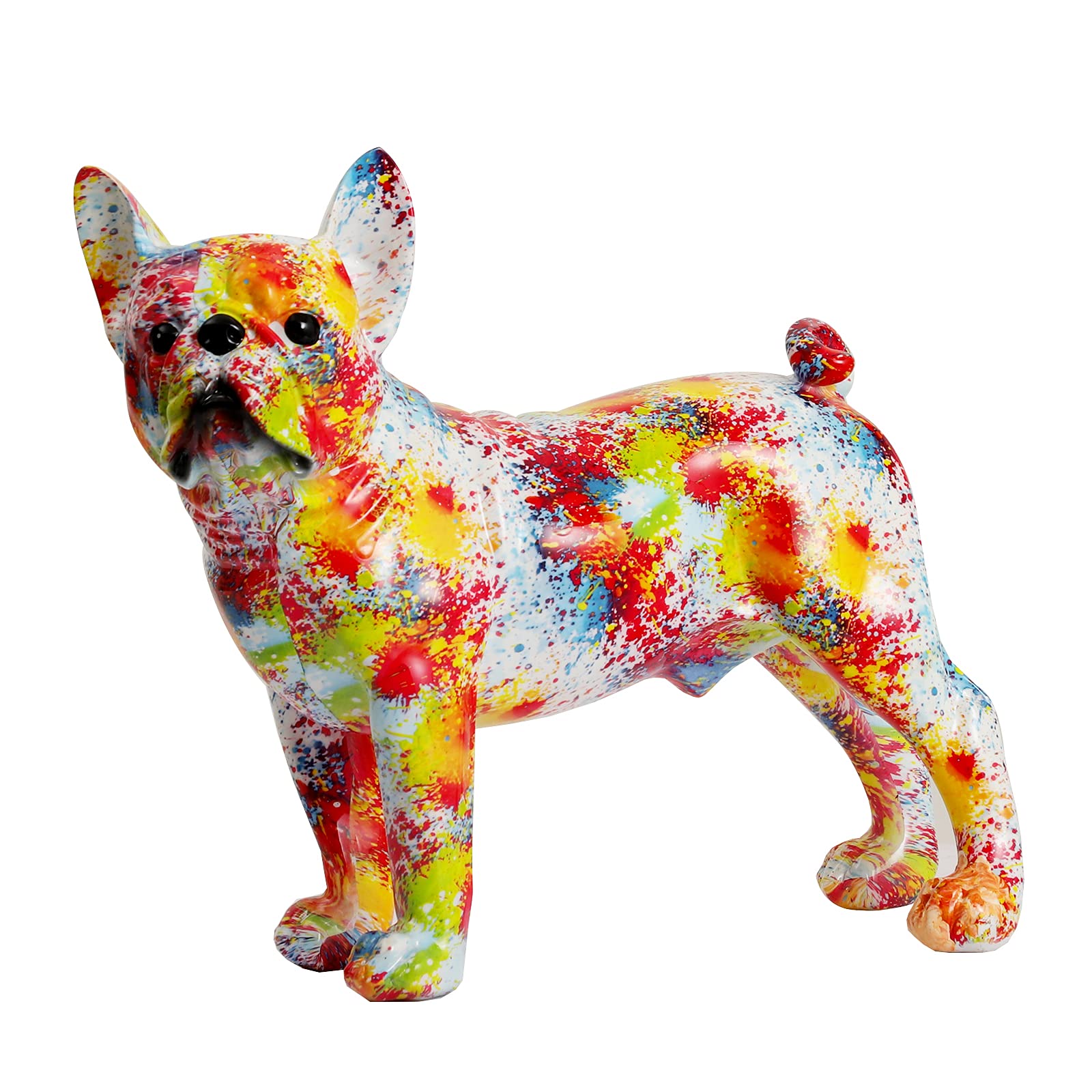 N-D Christmas Bulldog Statue,Resin Colorful French Bulldog Statues Home Decor Figurines for Home Decor Accents, Living Room Bedroom Office Decoration,Stand Decor Sculpture,Memorial Gift