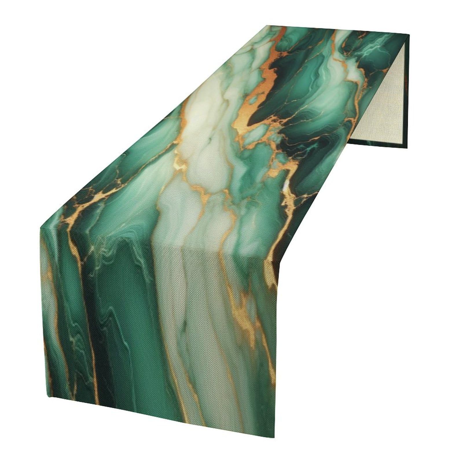 Camino de mesa con estampado de mármol, estilo moderno y moderno, camino de mesa abstracto para cocina, fiesta, cena, boda, celebración, hogar, sala de estar, 33 x 274 cm, color verde oscuro