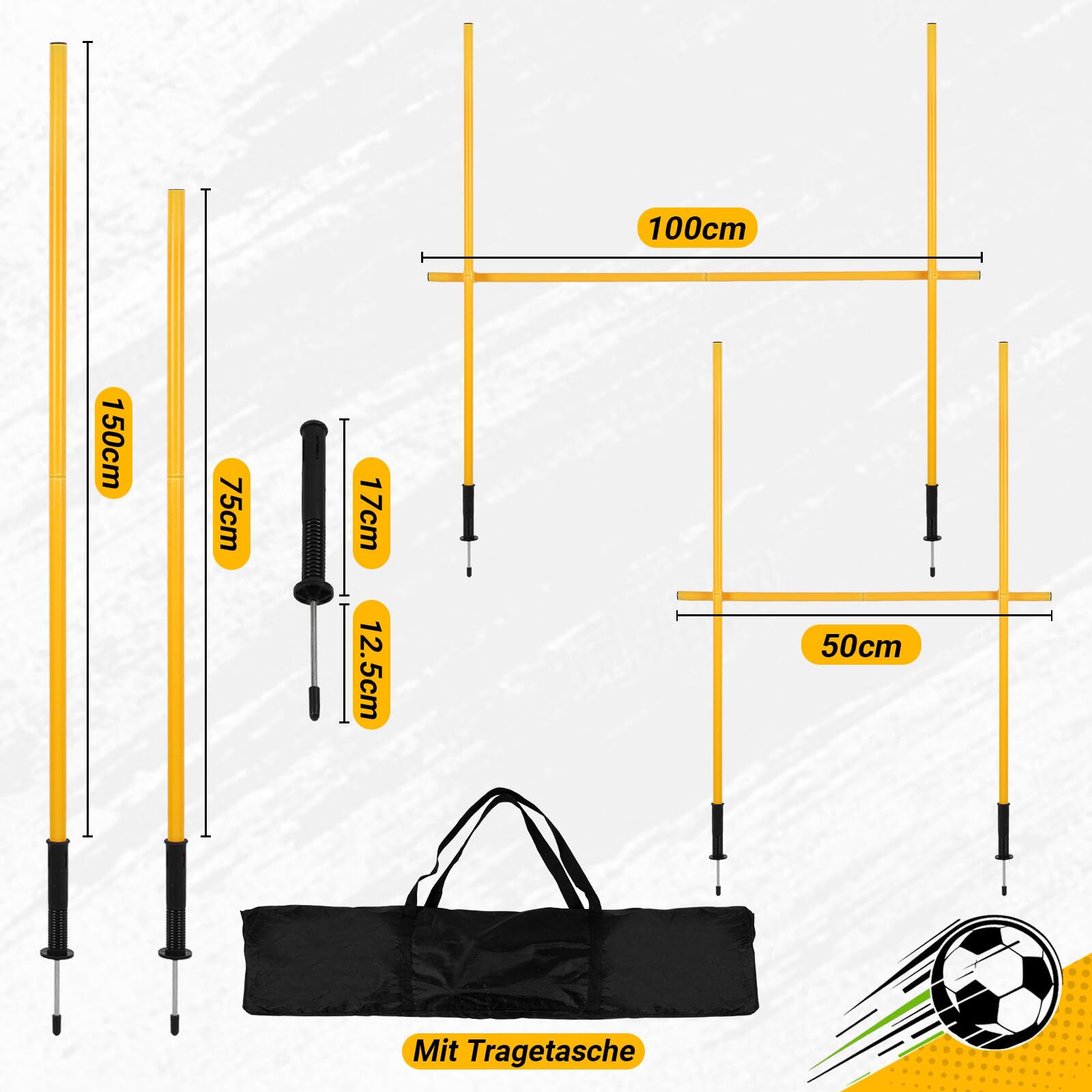 Slalomstangen Fussball Set, Slalom Poles, Slalom Stangen mit Feder, Sprunghafte Agilität Stangen, Fussball trainingszubehör für Koordinationstraining Hundesport