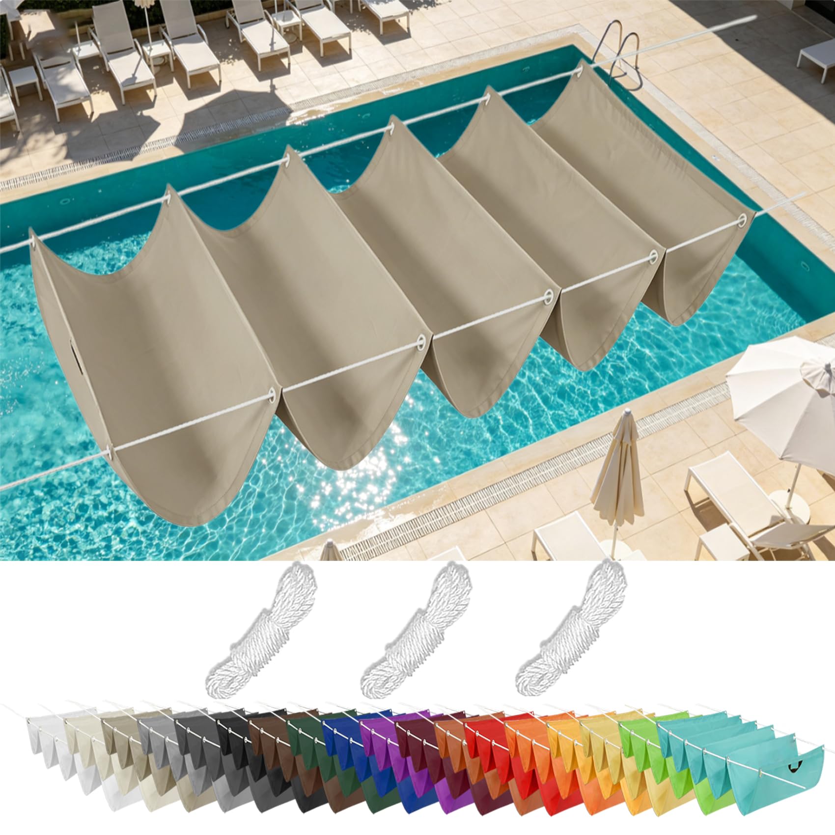 Voile d'ombrage carrée 1.9x5.4 m kaki rétractable avec œillets
