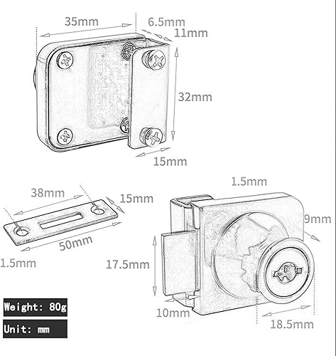 Miniatura 2 de Cerradura de vitrina de acero inoxidable sin taladro, cerradura de puerta de cristal con llave para puerta de vidrio de 0.217-0.374 in