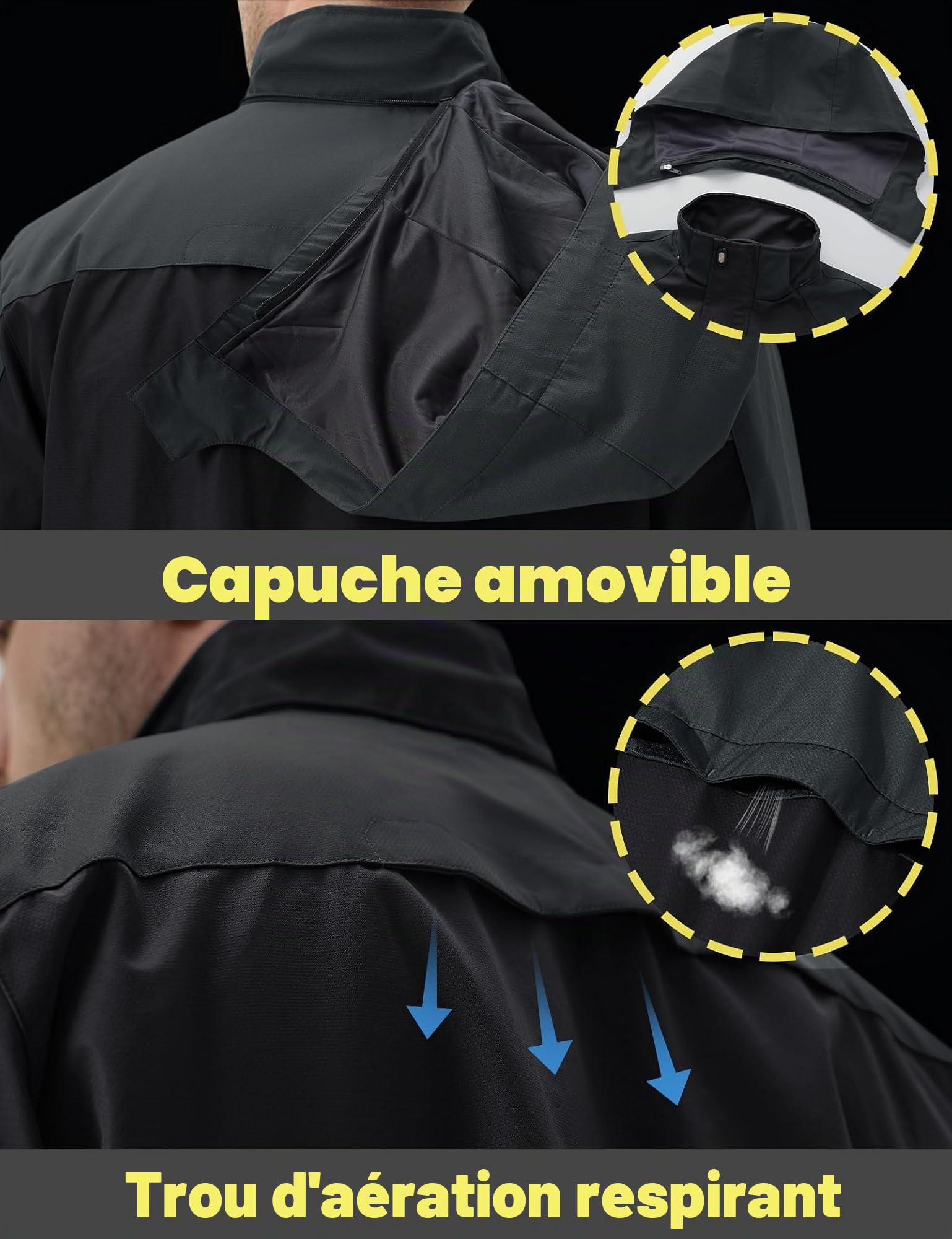 TACVASEN Manteau Légère pour Hommes Veste Softshell Imperméable avec Capuche Amovible