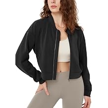ODODOS Modal Soft Full-Zip Bomber Jacket for Women Long Sleeve Casual Fall Outfit Crop Top with Pockets
