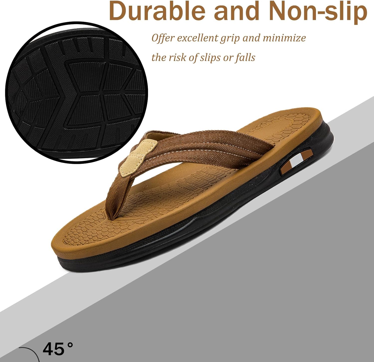 Mens Flip Flops Thong Sandals Lightweight Comfortable Summer Beach Slides Soft Cushion Footbed Open Toe Slippers for Pool Showers Dorms Water Friendly Indoor and Outdoor 8 Brown image 2 of 6 B0DSVNDGHP