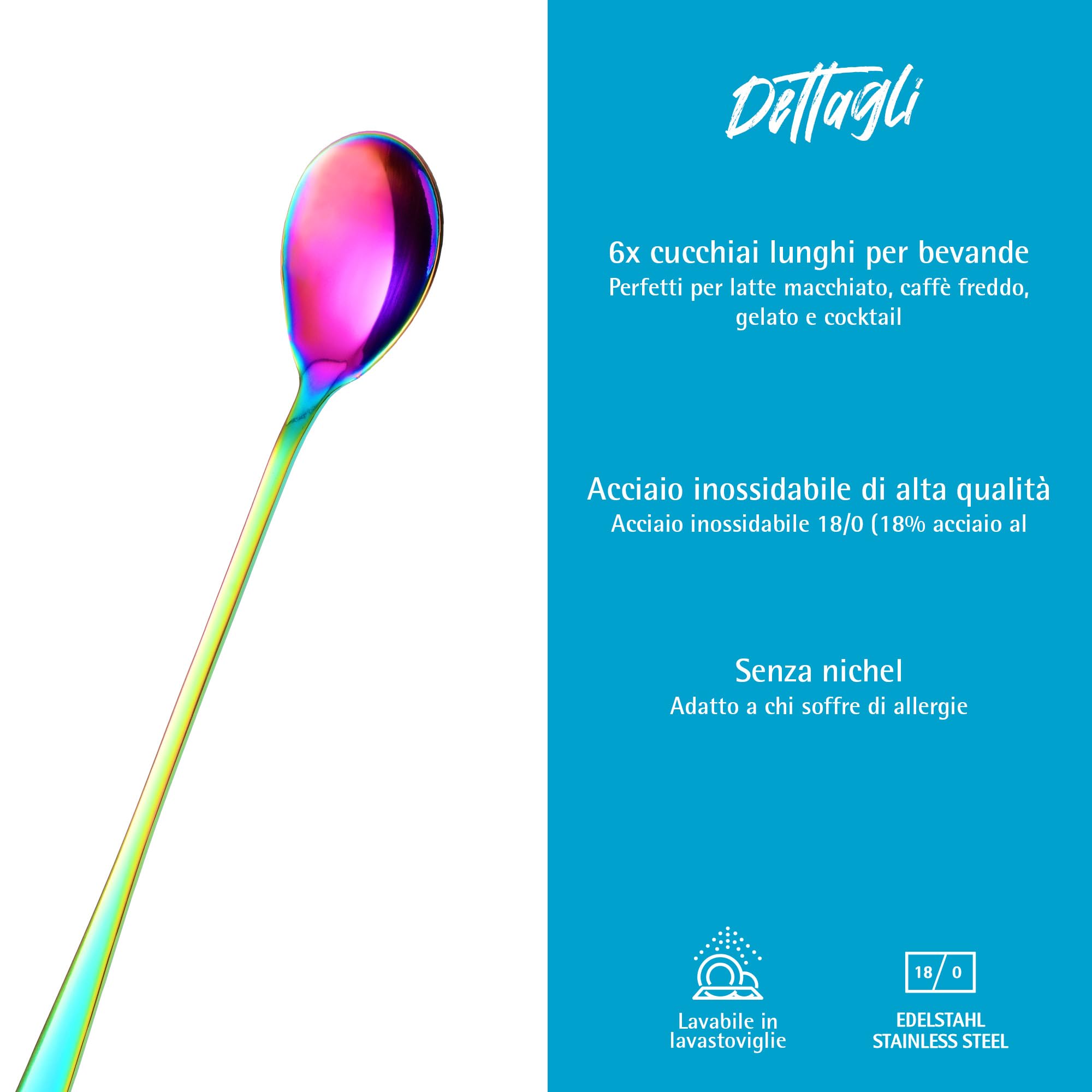 Set Di 6 Cucchiani Da Caffè Espresso In Acciaio Inox | Colorati E Lavabili In Lavastoviglie - Serie Königstein - Foto 2