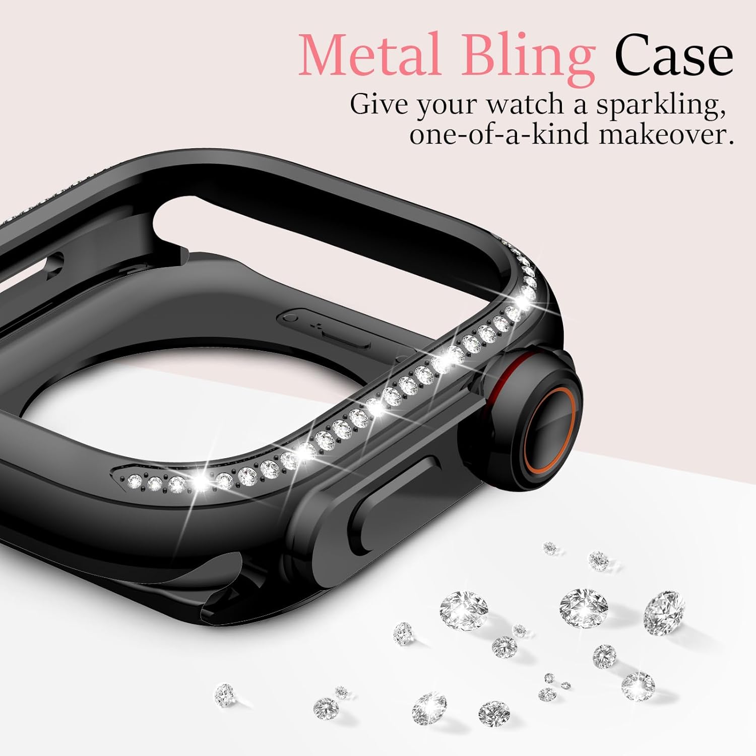 Amizee 2 in 1 Metal Bling Case Compatible with Apple Watch Series 11/10 46mm for Women, Glitter Diamond Protective Metal Bumper Protector Cover for iWatch 46mm, Black/White - Image 3