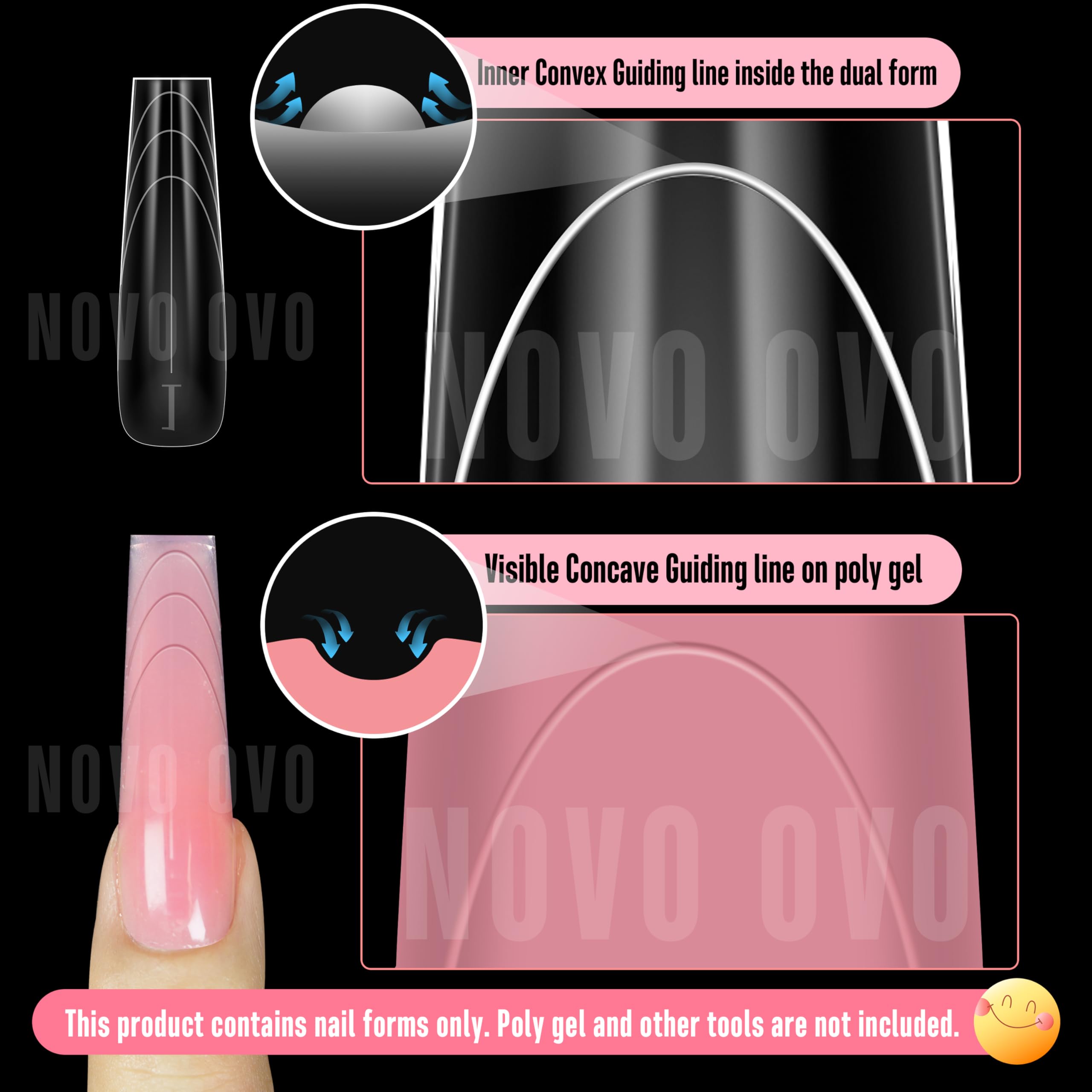 NOVO OVO Tapered Square (Sculpted) Nail Dual Forms for Poly Gel Extension with Guiding Line Inside - Image 2