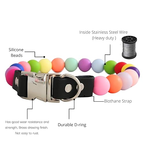 Miniatura 3 de Pet Collar for Small Medium and Large Dogs Beaded Silicone Dog Necklace Handmade Girl Bling Fancy Female Cats Pretty Pearls Perla (Colorful)