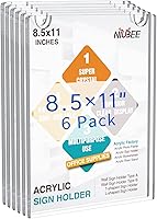 NIUBEE 6-Pack 8.5x11 Vertical Acrylic Wall Sign Holders - Clear Top-Loading Frames, No-Drill 3M Tape & Screws for Offices, Stores