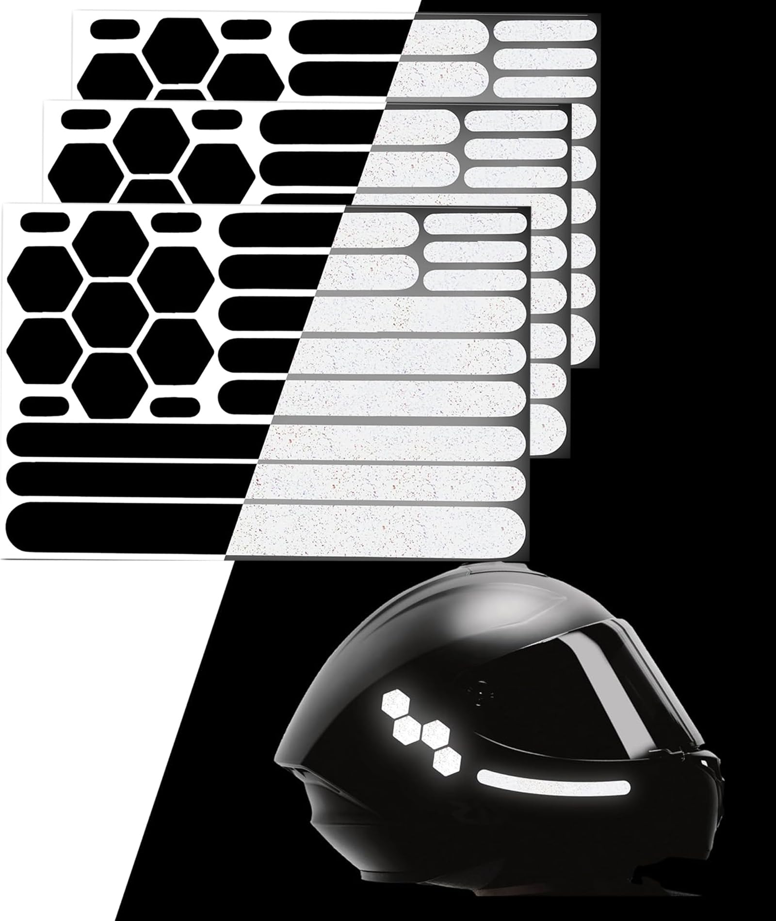 66 PCS Reflective Helmet Stickers, Retro Strong Bicycle Reflective Stickers, High Visibility Black Decals for Motorcycle and Bicycle, Discreet Design for Night Safety-picture-25
